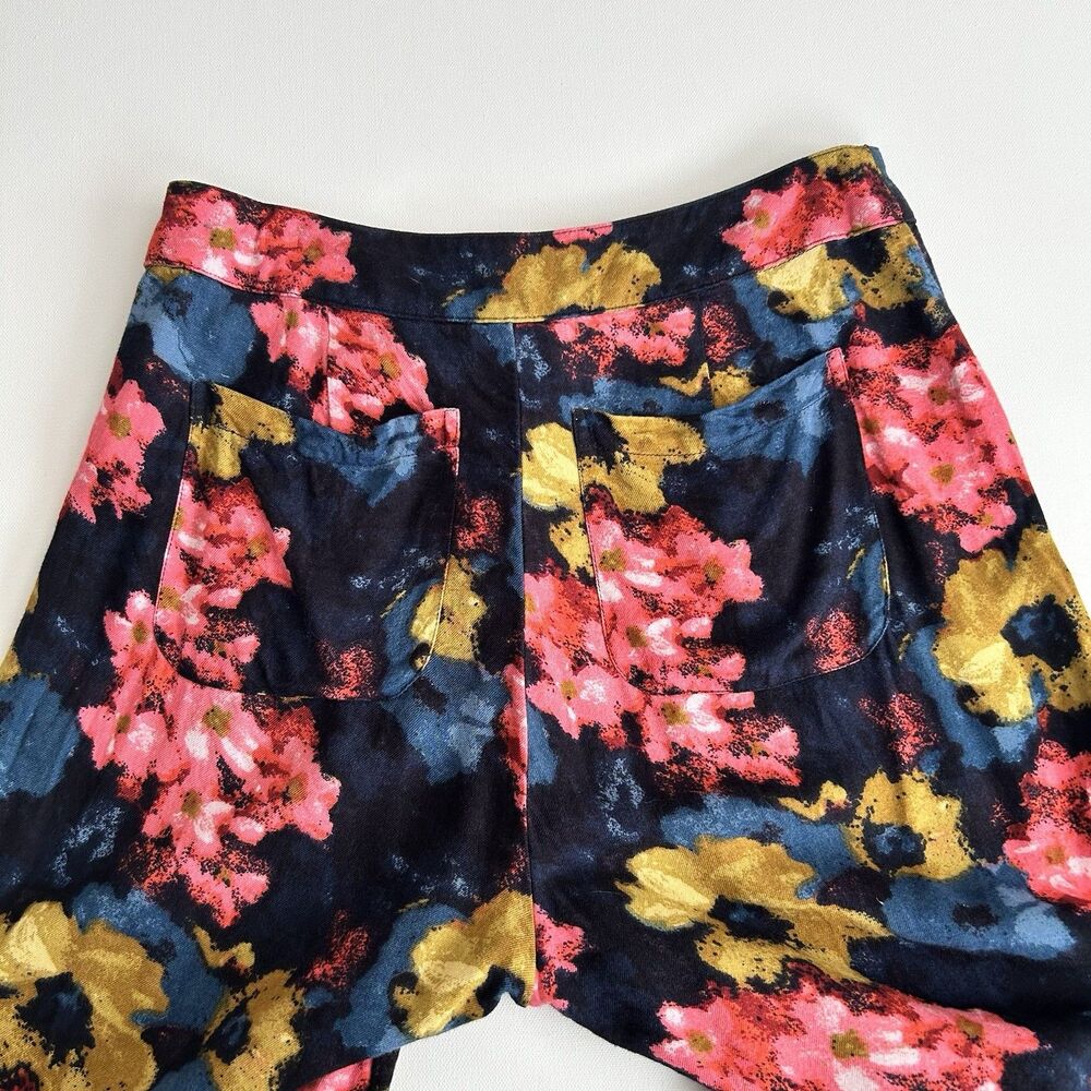 Abercrombie & Fitch Floral Wide Leg Flowy Colorful Pants Black Flat Front Size 2 - Picture 13 of 14